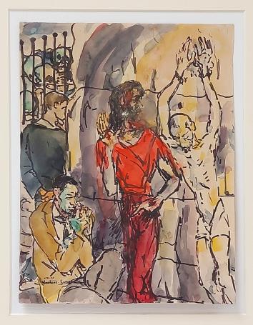 De Belgische kunstenaar George Creten met een aquarel
