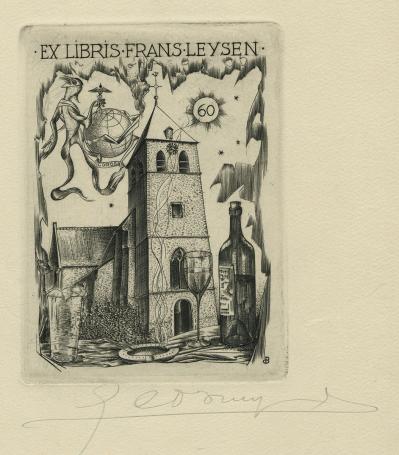 Belgische graficus Gustaaf De Bruyne met een ex libris