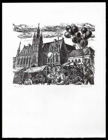 Houtsnede van de Belgische kunstenaar Gerard Gaudean