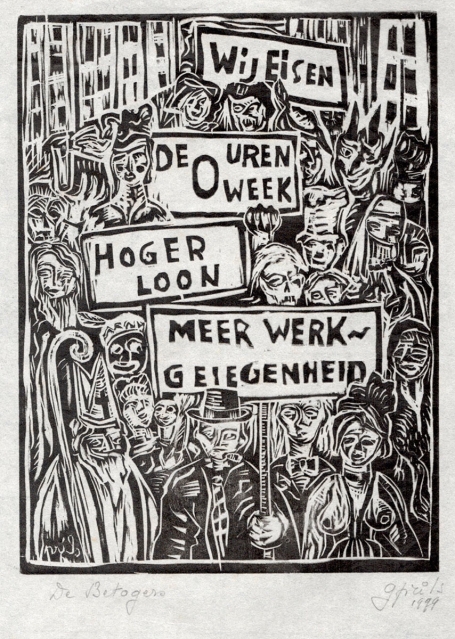 Linosnede van de Gentse kunstenaar Gustaaf Prils