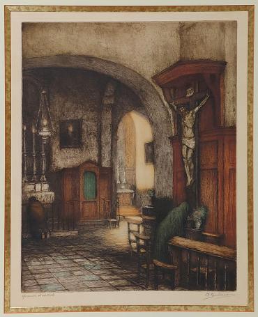 Ets van Belgische kunstschilder en etser Albert Geudens