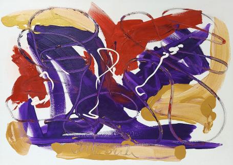 Glenn Vandesande met een groot kunstwerk van acrylverf