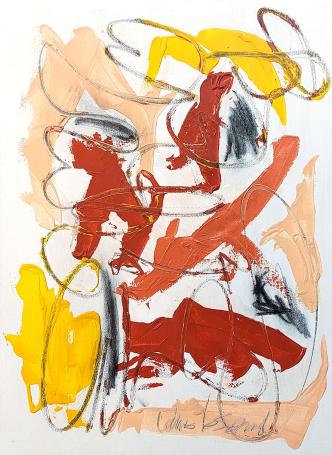 Glenn Vandesande met een groot kunstwerk van acrylverf