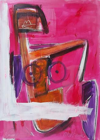 Glenn Vandesande met een groot kunstwerk van acrylverf