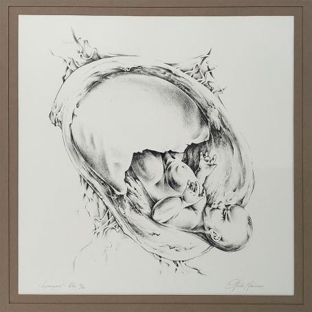 Belgische graficus Guido Mariman met een litho