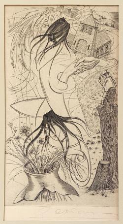 Belgische graficus Gustaaf De Bruyne met een gravure