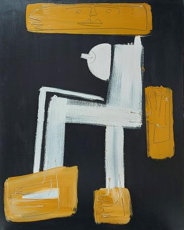 Glenn Vandesande met een kunstwerk van acrylverf