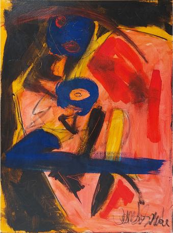 Glenn Vandesande met een groot kunstwerk van acrylverf