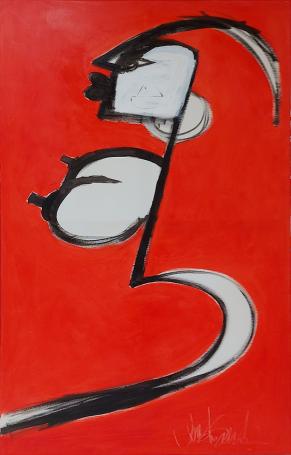 Glenn Vandesande met een groot kunstwerk van acrylverf
