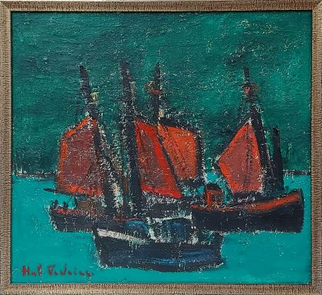 Kunstwerkje van Hubert De Vries, boten op zee