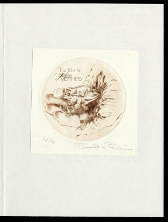 Hermina Horváth met een gesigneerd grafisch kunstwerkje