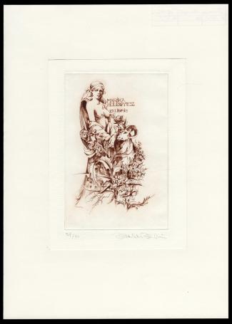 Hermina Horváth met een gesigneerd grafisch kunstwerk