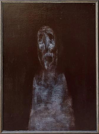 Hugo Heyens met een groot schilderij
