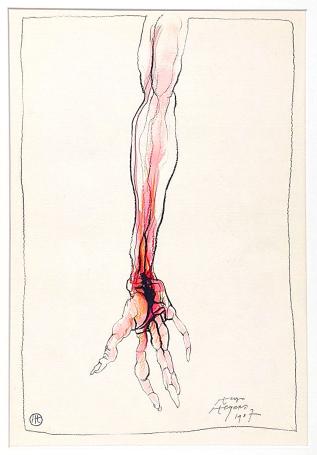 Hugo Heyens met een schilderij uit 1974