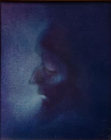 Hugo Heyens met een klein schilderij