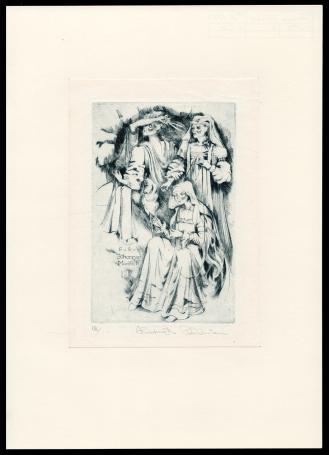 Hermina Horváth met een gesigneerd grafisch kunstwerkje