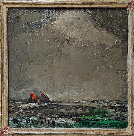 Kunstwerkje van Hubert De Vries, boten op zee