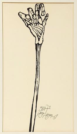 Hugo Heyens met een kunstwerk uit 1974