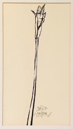 Hugo Heyens met een kunstwerk uit 1974