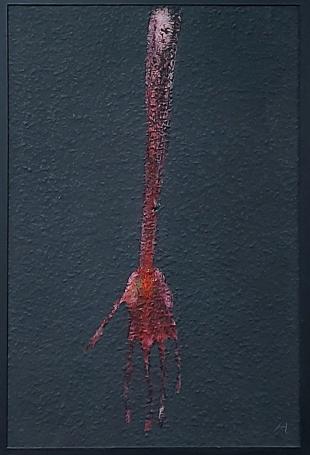 Hugo Heyens met een schilderij in acrylverf