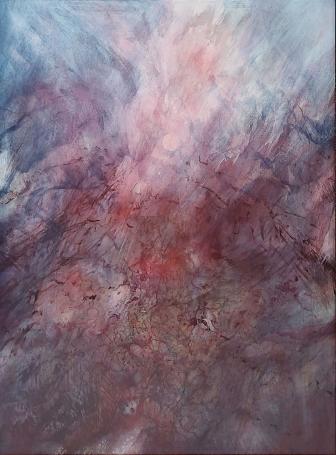 Hugo Heyens met een groot schilderij op paneel