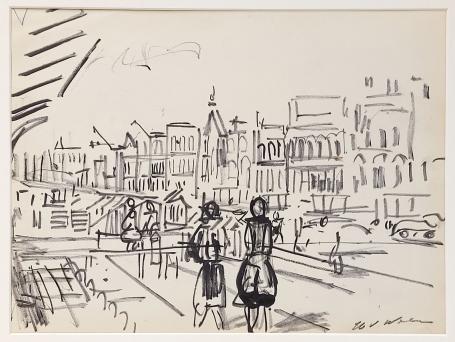Mensen in de straat getekend door Henri Victor Wolvens