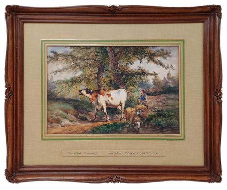 Aquarel van een herderinnetje – Ildephonse Stocquart – Landelijke Zomerdag (ca. 1870)