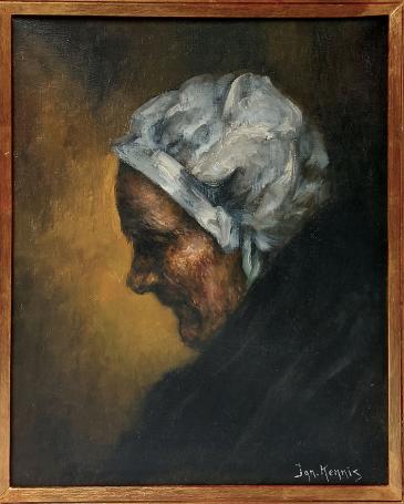 Ignace Kennis met een schilderij oud vrouwtje