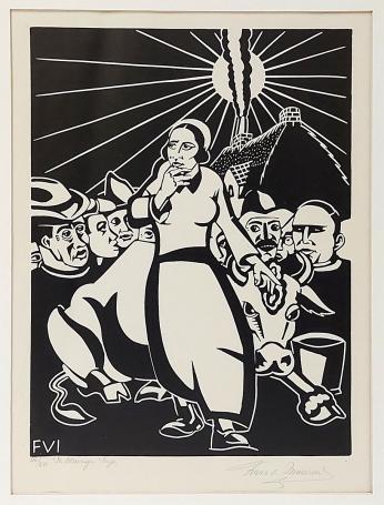 Gesigneerde houtsnede van Frans Van Immerseel