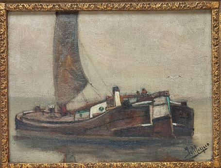 Schilderij van een boot met zeil van ISIDORE MEYERS 