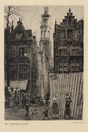 Grote gesigneerde ets van de Belgische etser Jaak Gorus