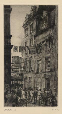 Gesigneerde ets van de Belgische etser Jacques Gorus