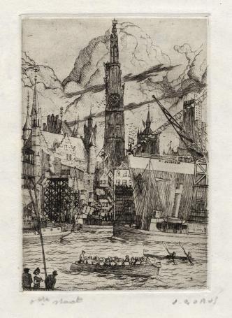 Gesigneerde ets van de Belgische etser Jacques Gorus