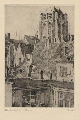 Gehandtekende ets van de Belgische etser Jacques Gorus