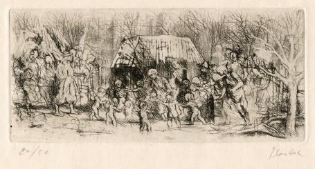 Kleine gravure van de Belgische graficus Jules Van Ael