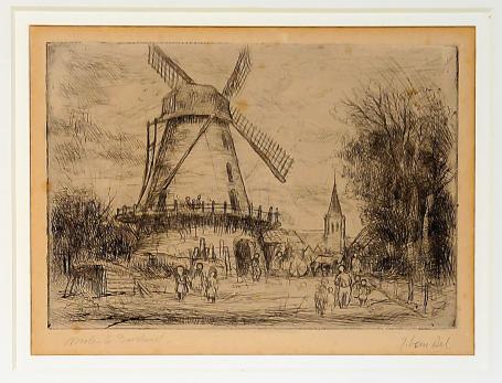 Molen in Boechout, een ets van Jules Van Ael