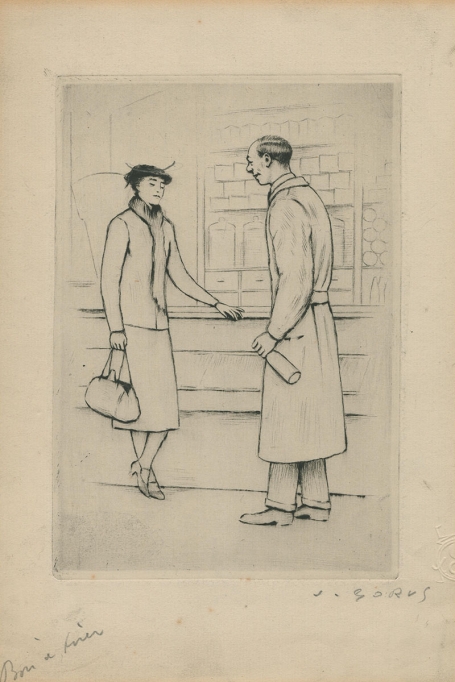 Winkelen, een ets van de Belgische etser Jaak Gorus