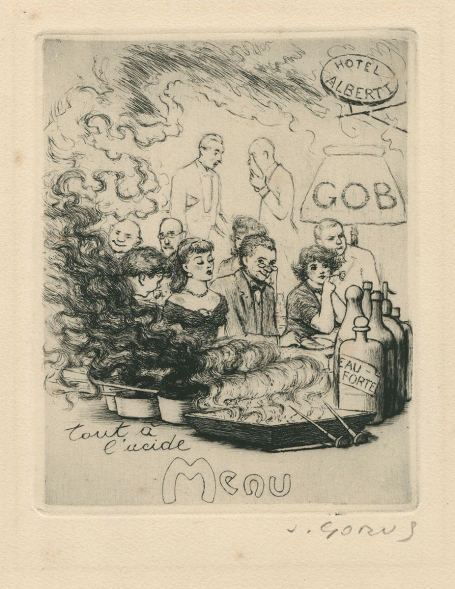 Menukaart, kunstwerkje van de Belgische graficus Jaak Gorus