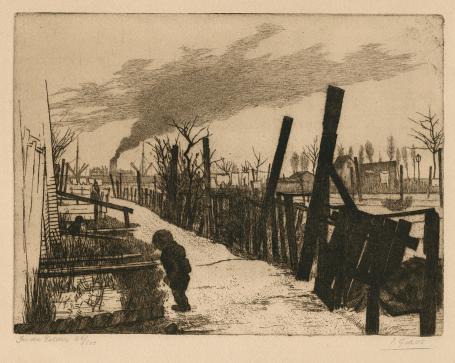 In de polder, een ets van de Belgische etser Jacques Gorus