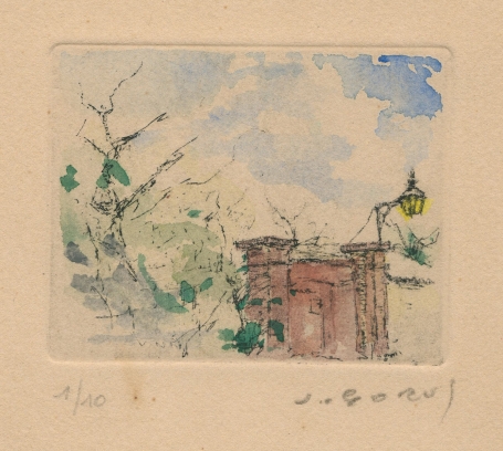 Ingekleurde ets van de Belgische etser Jaak Gorus