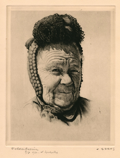 Polderboerin, een ets van de Belgische etser Jaak Gorus