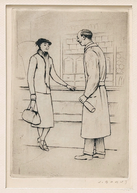 Winkelen, een ets van de Belgische etser Jaak Gorus