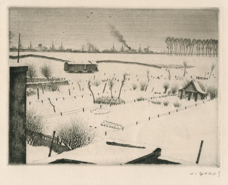 Winterlandschap, ets van de Belgische etser Jaak Gorus
