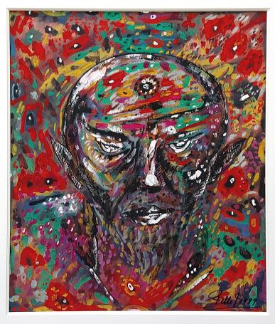 Kortrijkse kunstenaar Jacques Pille met een kunstwerk uit 1989