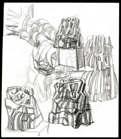 Jan Alfons Keustermans met een schetsblad, voor en achter