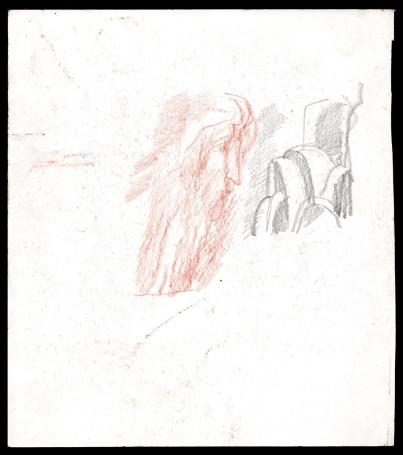 Jan Alfons Keustermans met een schetsblad, voor en achter