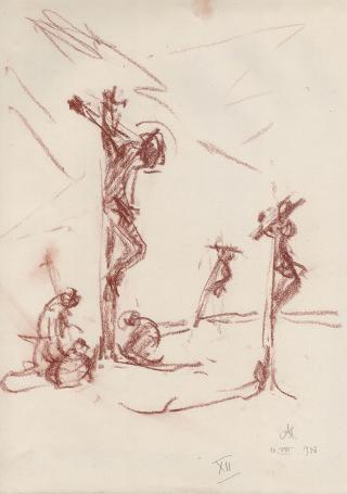 Bruine tekening van de kunstenaar Armand Jamar