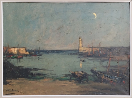 Een havengezicht van de kunstschilder Armand Jamar