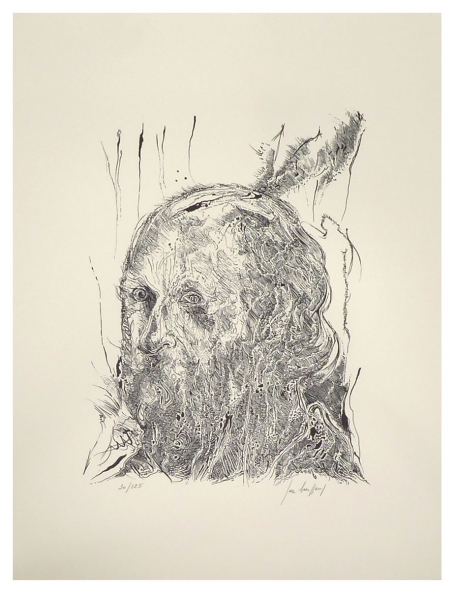 De Belgische kunstenaar Jan Burssens met een litho