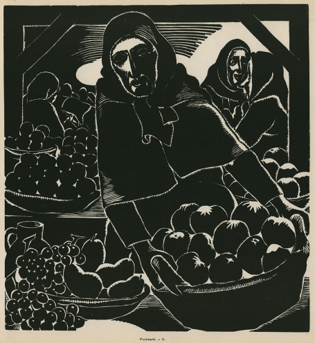Houtsnede, Fruitmarkt II van J. F.  Cantré uit 1932